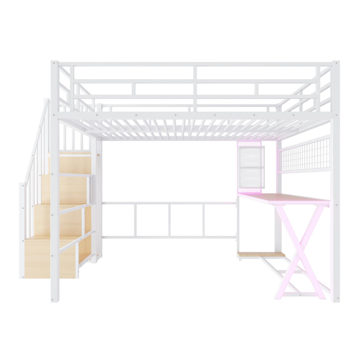 HOCHBETT 160/200 cm mit LED, Schreibtisch und Kleiderschrank, DE-04920, in Weiß - Weiß, Metall (160/200cm) - ComfortXL