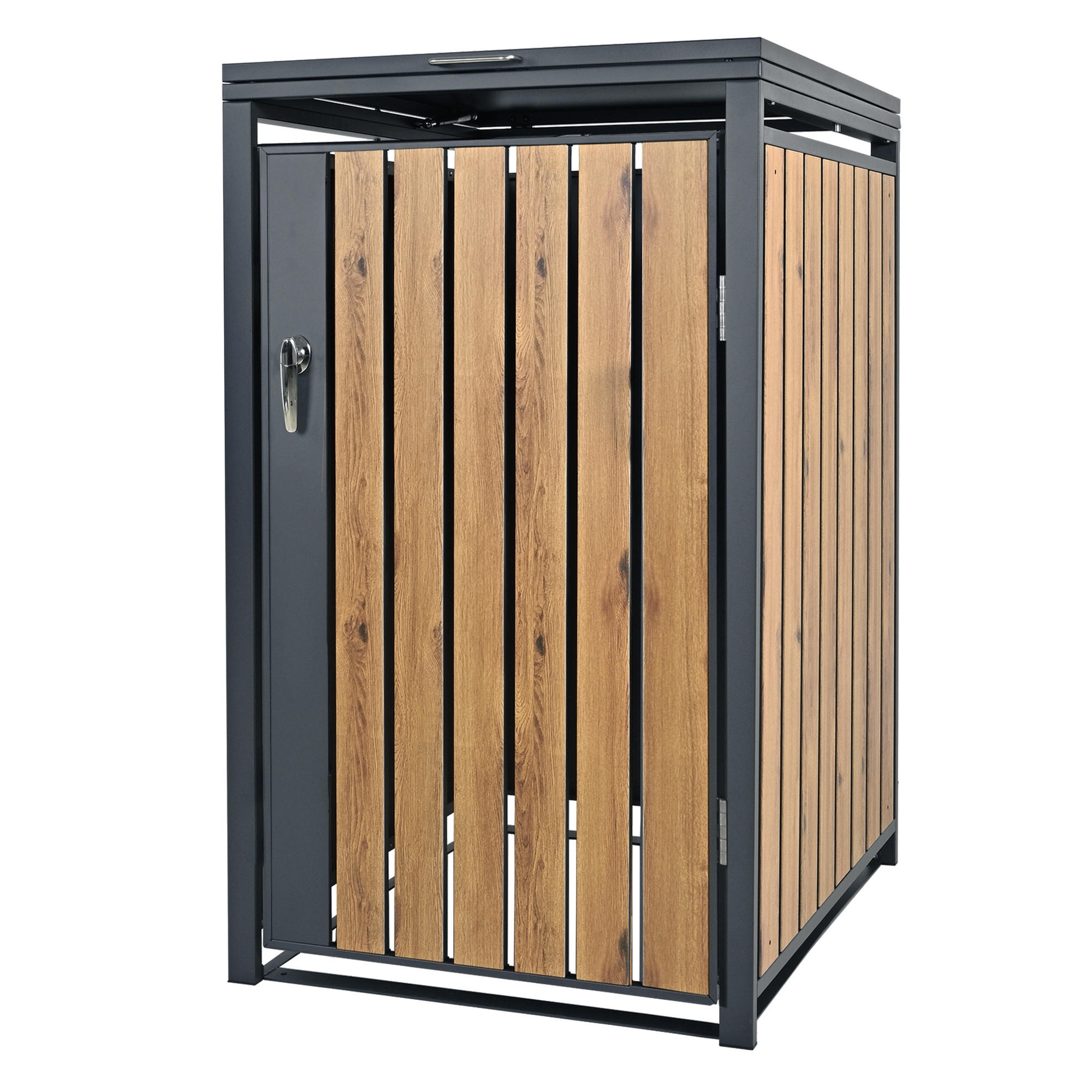 MÜLLTONNENBOX 1er Anthrazit-Eichenoptik - Dunkelbraun, Metall (80/116.3/68cm) - ML-DESIGN