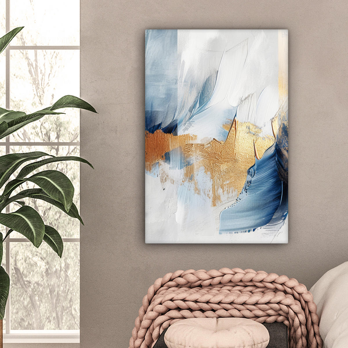 LEINWANDBILD Gold - Blau - Aquarell - Kunst - Modern Wanddeko 40x60 cm - Hellblau, Textil (40/60cm) - MuchoWow