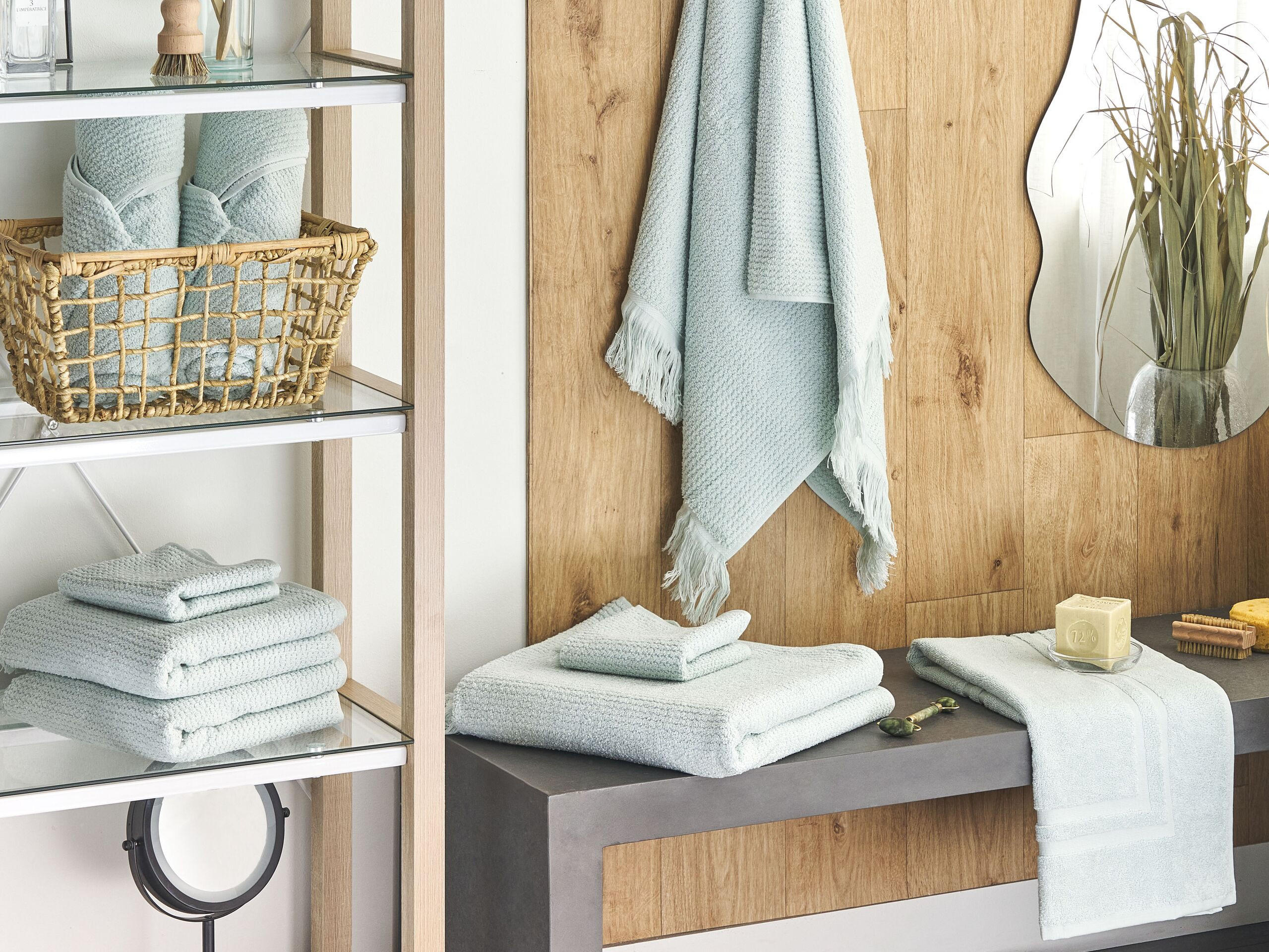 BADEHANDTUCH 9-teilig Grün Atiu - Grün, Textil (70/140cm) - Beliani