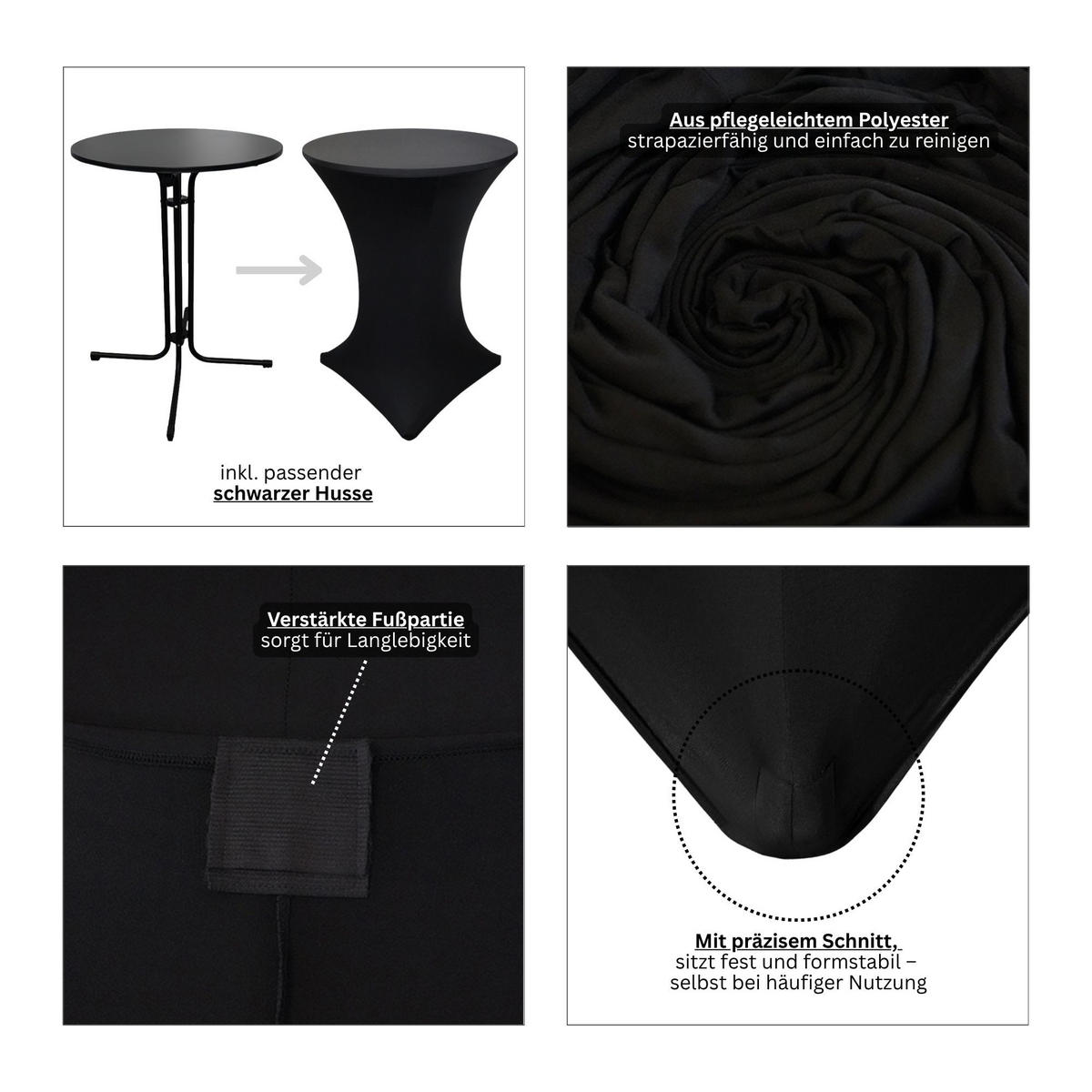 STEHTISCH mit Hussen klappbar HxØ 110x80cm MDF-Platte mit Edelstahlbeschichtung Schwarz - Schwarz, Metall (110/80/110cm) - CHEFGASTRO