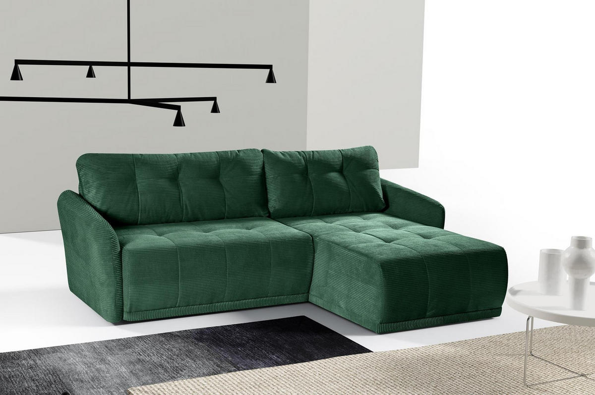 ECKSOFA Omron Grün, universal Schlafsofa - Grün, Holzwerkstoff/Textil (248/180cm) - Bettso