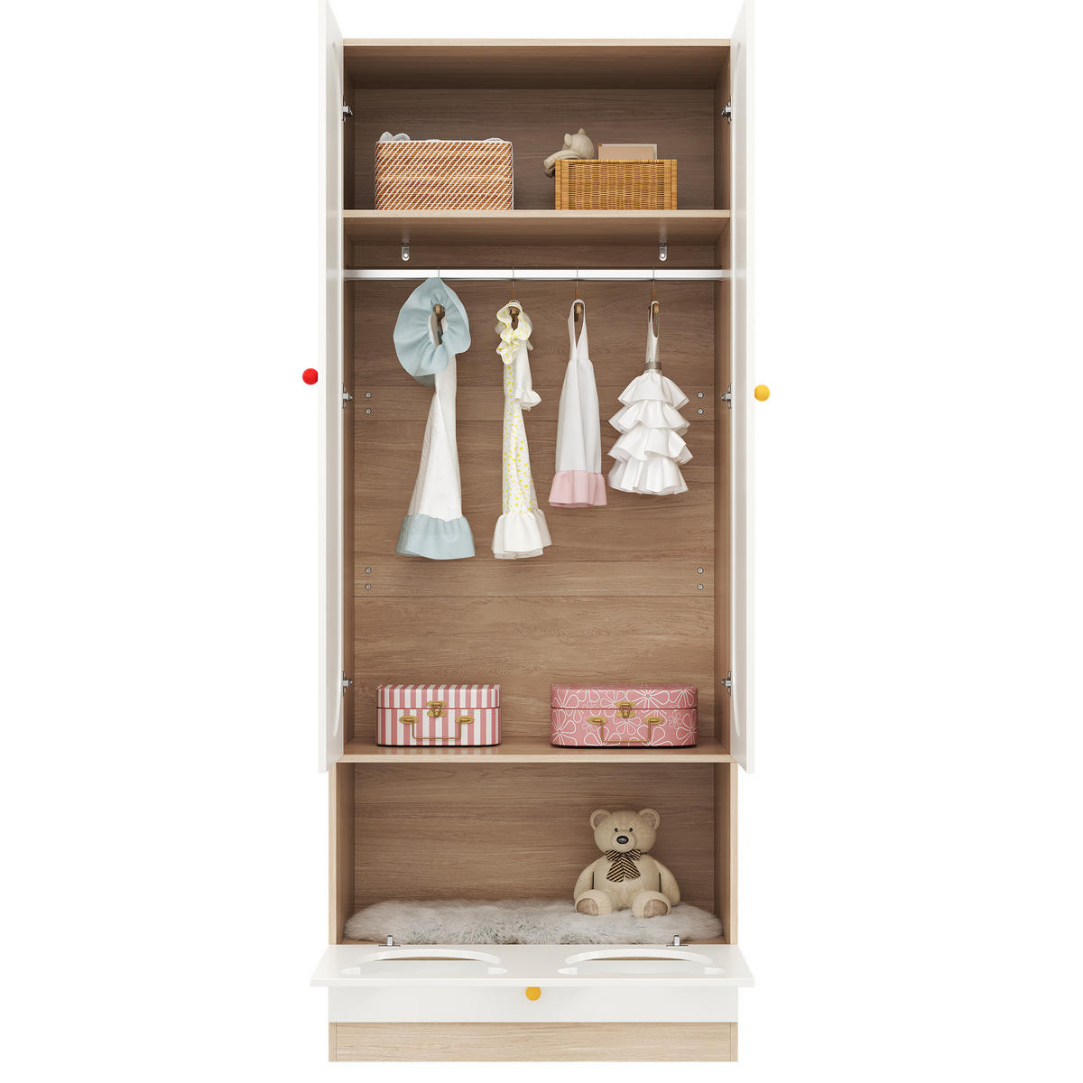 GARDEROBENSCHRANK mit Tierdurchgang Bett Stauraum MDF 80/50/200 cm Weiß Holzfarben - Weiß, Keramik/Holzwerkstoff (80/200/50cm) - EVRYAE