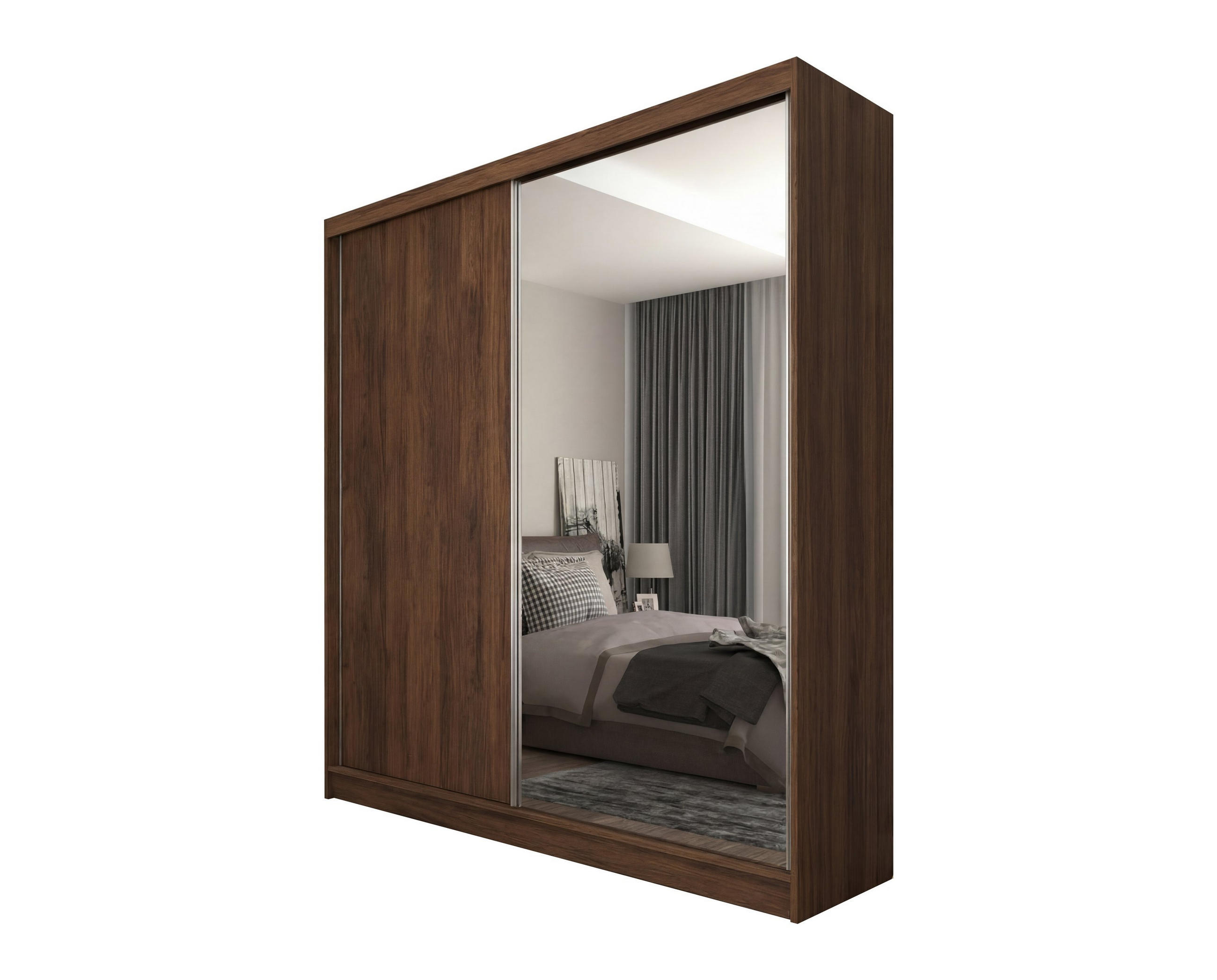 SCHWEBETÜRENSCHRANK PATRIZIA 200/216/61 cm Modern Kleiderschrank 2-türig mit Spiegel Nussbaumfarben - Nussbaumfarben, Holzwerkstoff (200/216/61cm) - MASSENO