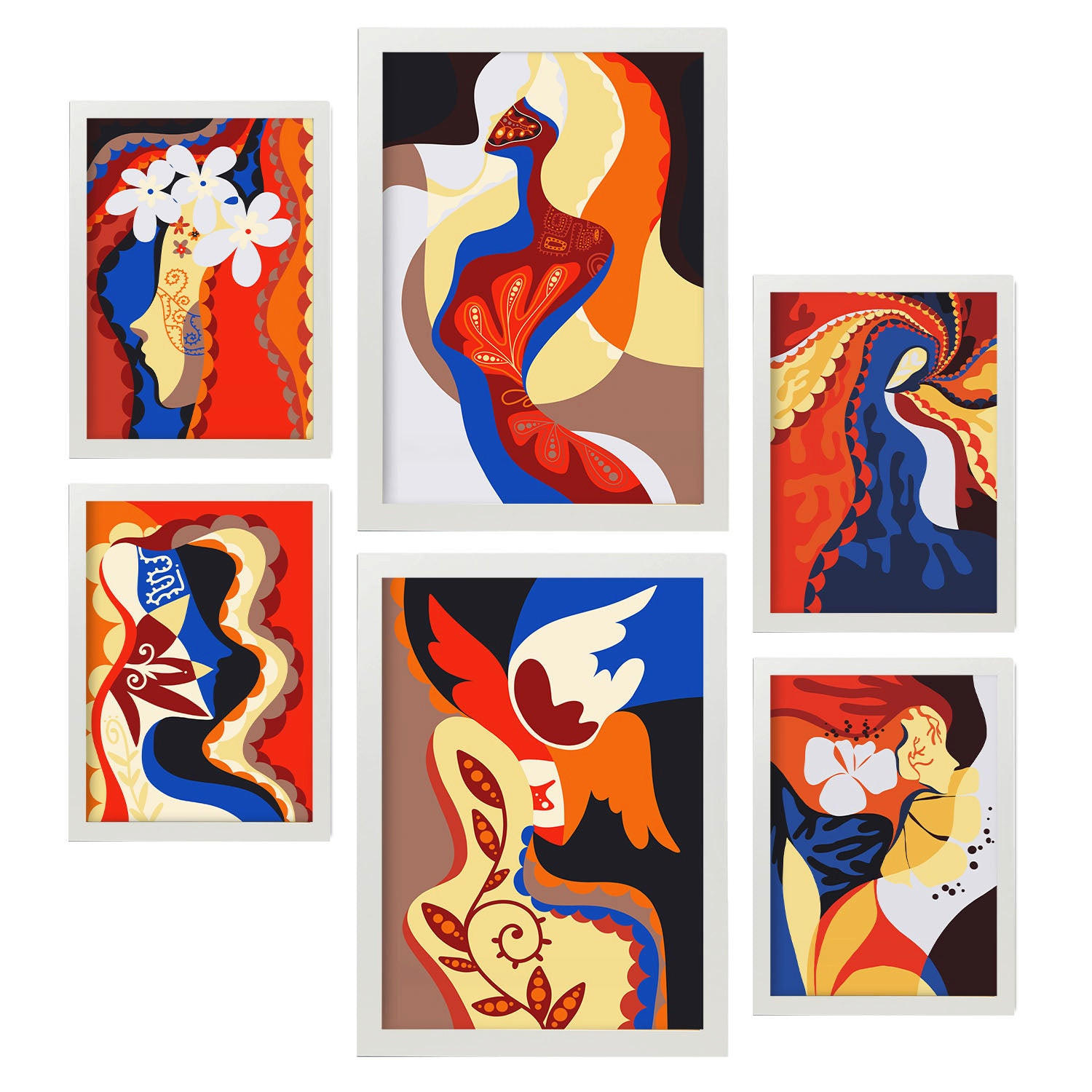 POSTER Set Mit 6 Begeisterte Meisterschaft In Weibliche Zusammenfassung Ästhetische Dekorative Gemälde Für Ihr Zuhause A3 & A4 Weißer Rahmen - Weiß, Papier (29/3cm) - Nacnic