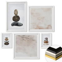 WANDBILDER 5er-Set - 50x50 cm & 20x30 cm & 40x60 cm Weißer Rahmen - Steinstapel-Boho-Malerei - Weiß, Kunststoff (40/60cm) - ArtPrintCave