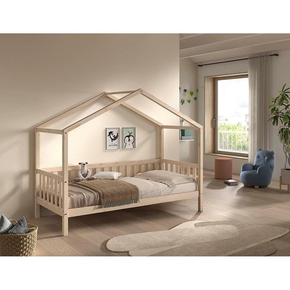 HAUSBETT Kapua 90x200 auch als Bodenbett Kiefer Massivholz Natur - Kieferfarben, Holz (90/200cm) - 58aufmkessel