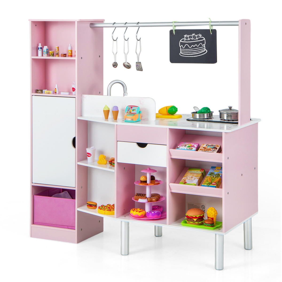KINDERSPIELKÜCHE Rosa - Pink, Holzwerkstoff (40/100/101cm) - COSTWAY