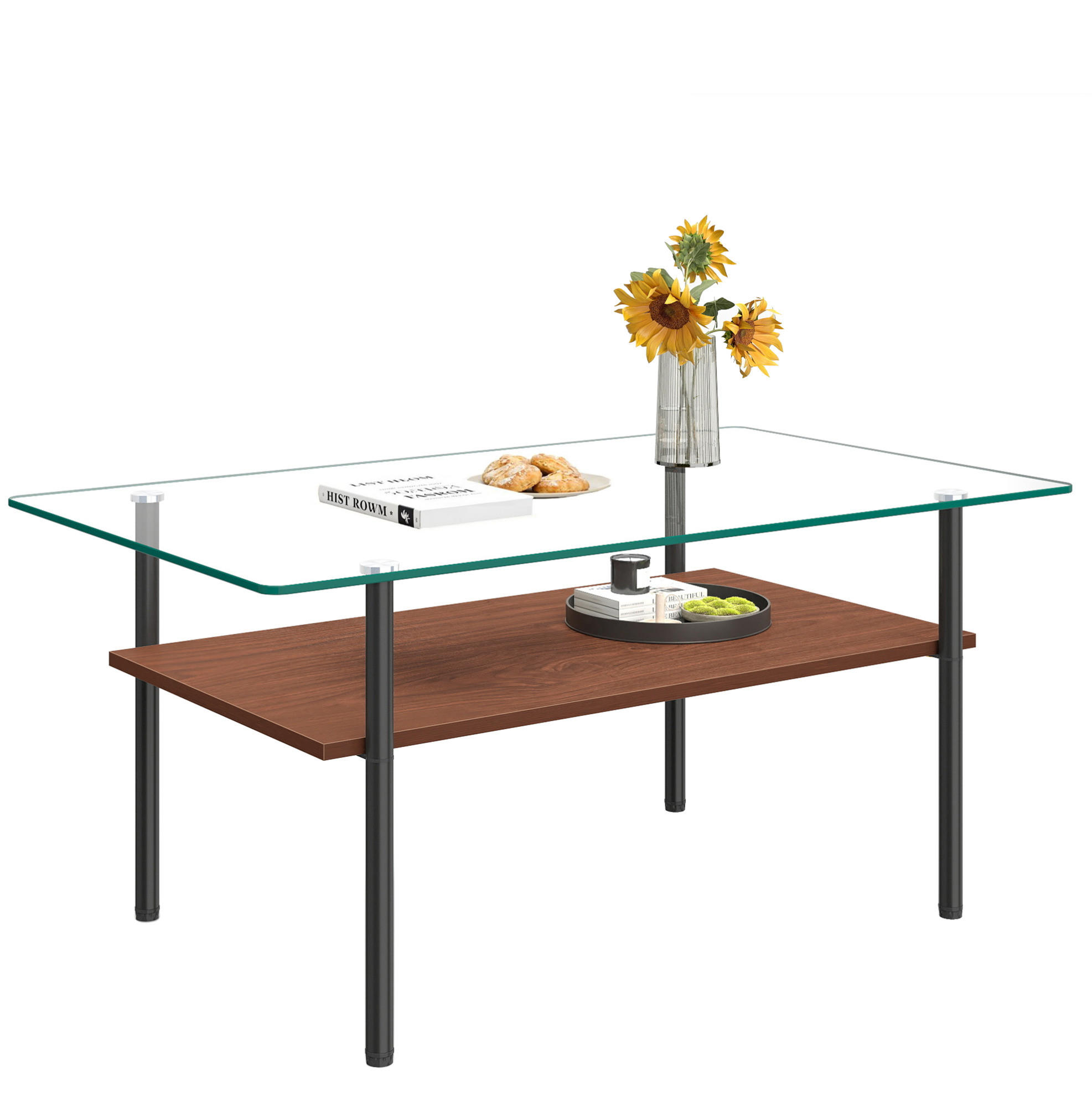 COUCHTISCH aus Glas 97x57x45 cm MDF und Metall Schwarz/Braun mit Ablagefläche - Schwarz, Holzwerkstoff (97.7/57.7/45cm) - IVMEU