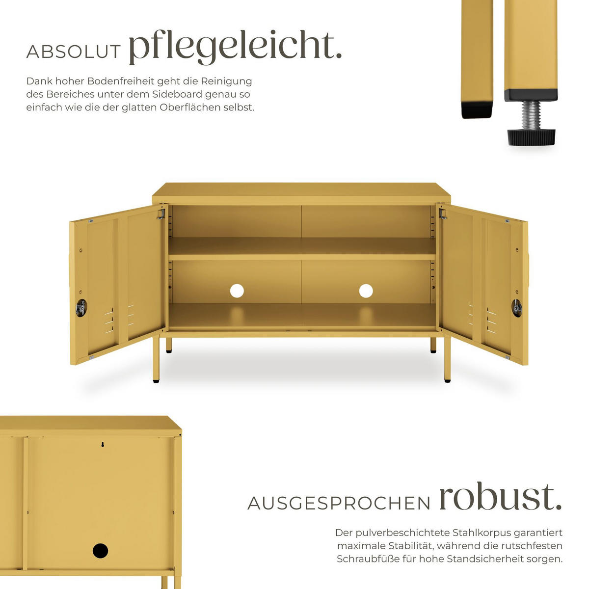 SIDEBOARD Baker, Kippschutz, höhenverstellbare Füße, gelb - Gelb, Metall (100/65/42.5cm) - tectake