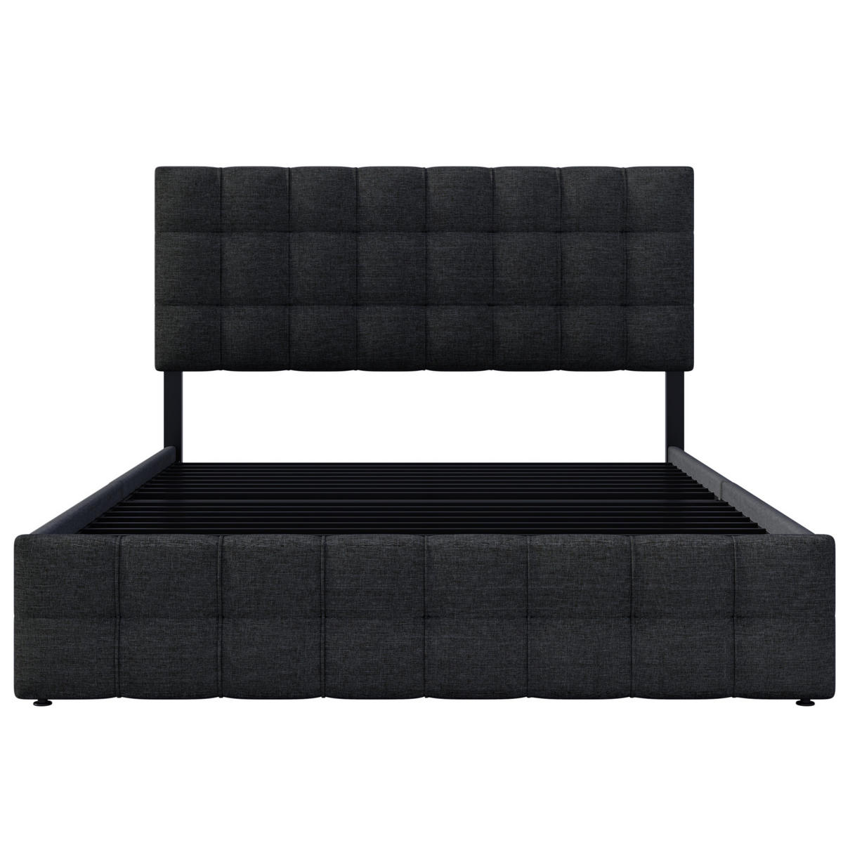 POLSTERBETT mit 4 Schubladen 140x200 cm Leinen Schwarz - Schwarz, Metall (140/200cm) - Meubliv
