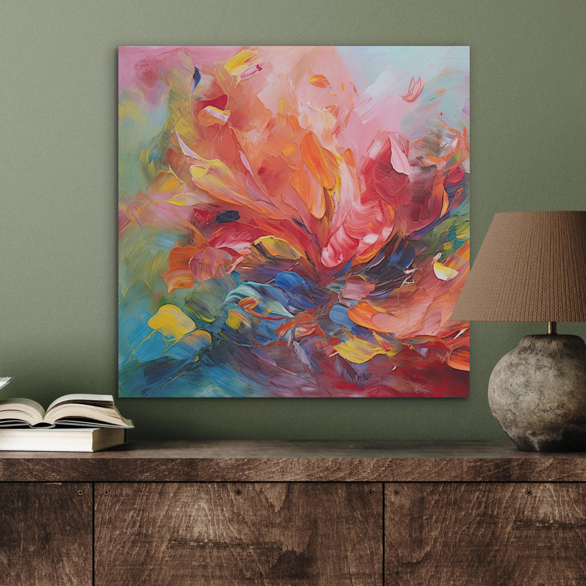 AKUSTIKBILD Ölgemälde - Kunst - Abstrakt - Farbenfroh Wandbilder 60x60 cm - Altrosa, Kunststoff (60/60/0.9cm) - MuchoWow