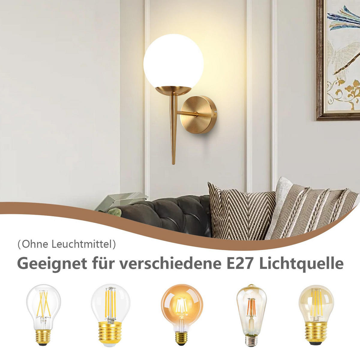 WANDLEUCHTE Maser - Goldfarben, Metall (32/15/20cm) - Nettlife