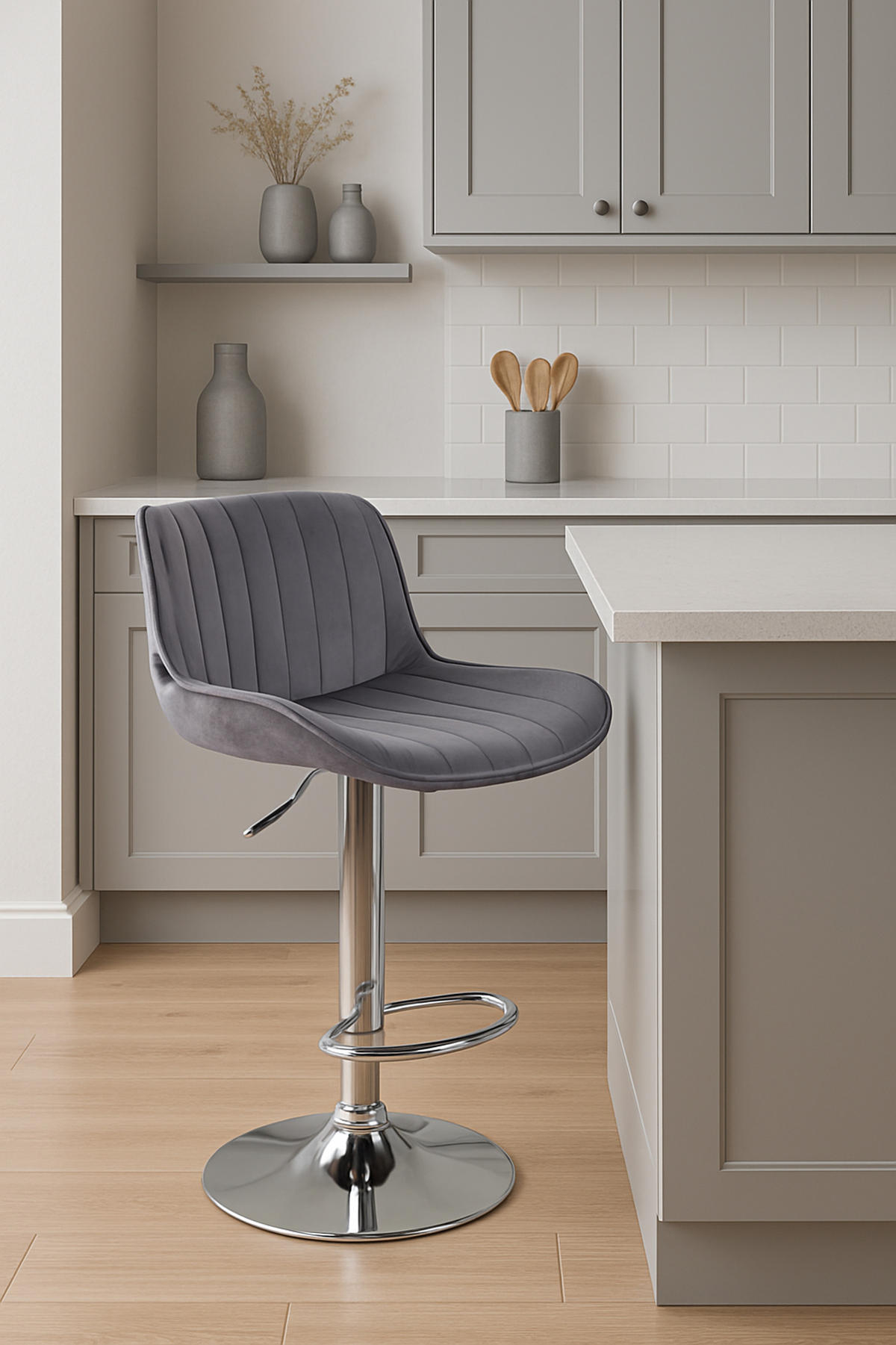 BARHOCKER Lento Gestell Metall in Chromoptik Samt Dunkelgrau - Chromfarben/Grau, Textil/Metall (50/108/50cm) - TPFLiving