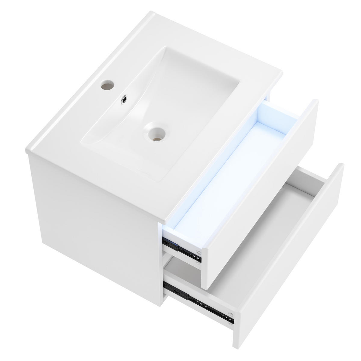 WANDHÄNGENDER 61x46x45 cm Weiß aus Keramik & Spanplatte mit Radarsensor-LED & 2 Schubladen - Weiß, Holzwerkstoff (61/45/46cm) - Modfu