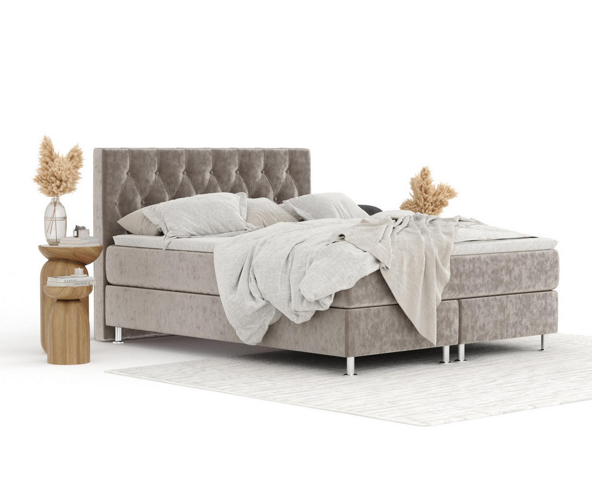 BOXSPRINGBETT Excelsior Taupe 180/200 cm mit Latex-Topper - Taupe/Silberfarben, Holz/Holzwerkstoff (180/200cm) - Maison de Reve