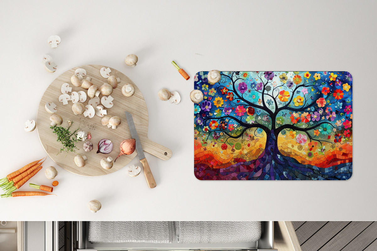 PLATZSETS 6er-Set Baum - Bunt - Blumen - Kunst - Abstrakt 45x30 cm Tischset - Blau, Kunststoff (0.3/45/30cm) - MuchoWow
