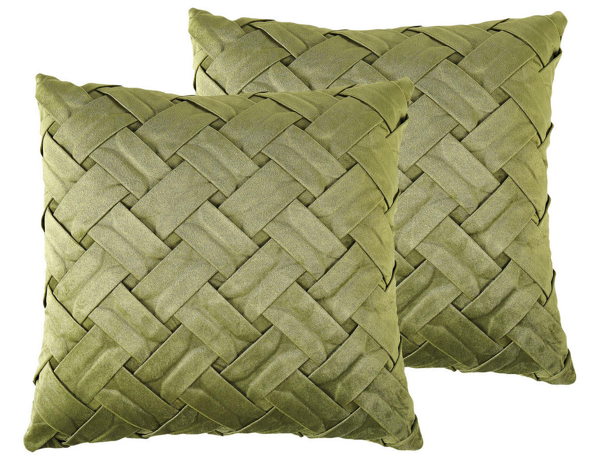 DEKOKISSEN 2er-Set Olivgrün 43/43 cm Narcissus - Olivgrün, Textil (43/43cm) - Beliani