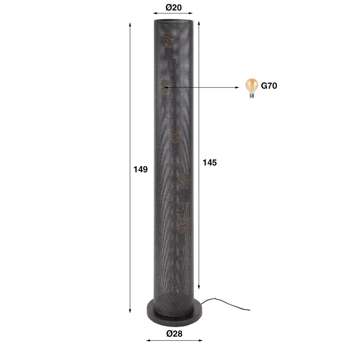 STEHLEUCHTE Tube Schwarz 28/28/ 149 cm - Schwarz, Metall (28/28/149cm) - Hoyz Collection