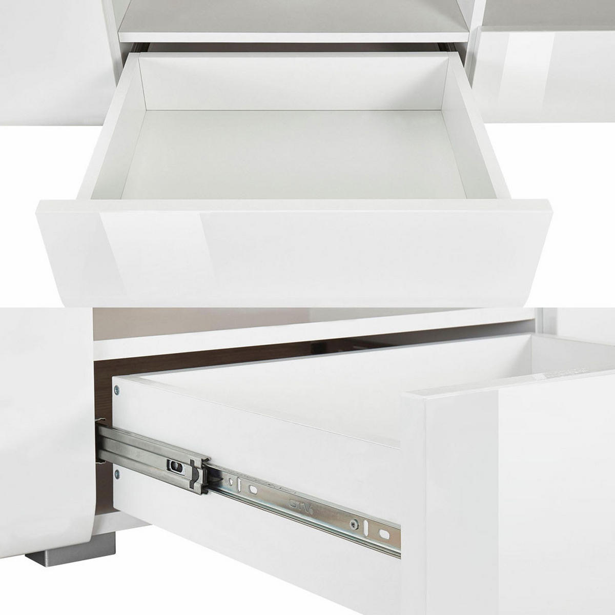 LOWBOARD Tartu weiß / weiß Hochglanz / Eiche Sanremo 208 / 39,5 / 47cm - Weiß Hochglanz/Eichefarben, Holz/Holzwerkstoff (208/47/39.5cm) - Feldmann-Wohnen