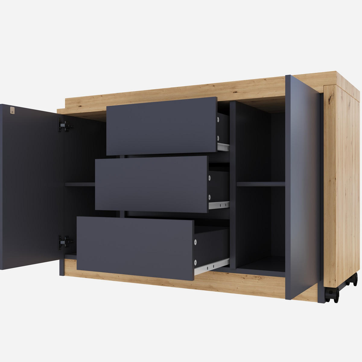 SCHREIBTISCH 120/50/76,5 cm drehbar & klappbar mit 3 Schubladen - Grau, Holzwerkstoff (120/50/76.5cm) - BEAOK
