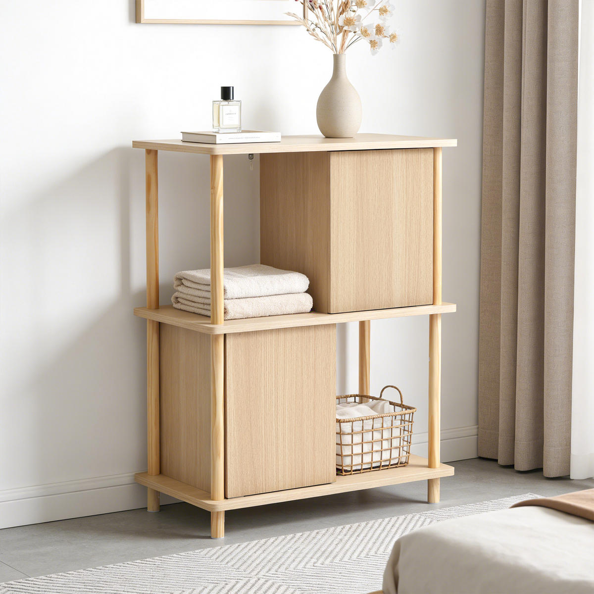 BÜCHERREGAL mit Stauraum und 2 Ablagen - Alteiche, Holz (35/77.5/60cm)