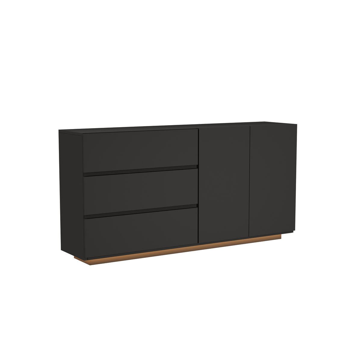 SIDEBOARD Schwarz Hochglanz 160 cm LED Kommode 2 Türen 3 Schubladen Modern - Schwarz, Holz (160/76/35cm)