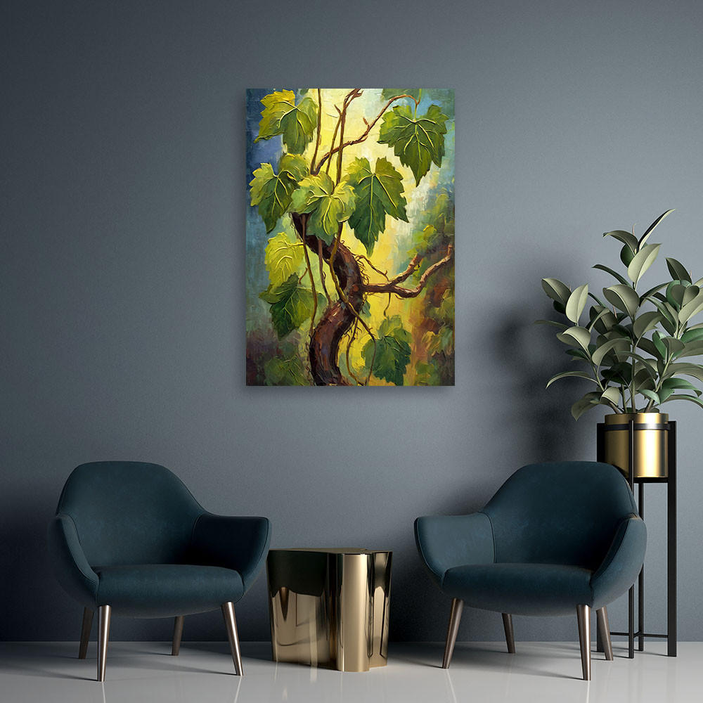 LEINWANDBILD Grüne Weintraubenblätter 80x120cm - Grün, Textil (80/120cm) - Feeby