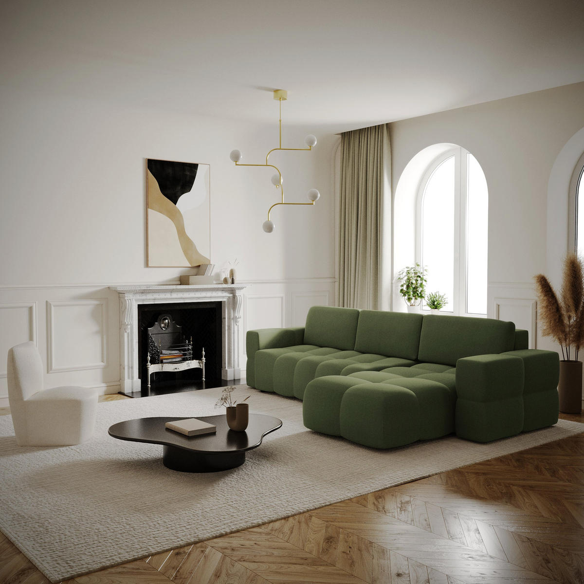 ECKSOFA RECHTS SCHLAFSOFA Mit Stauraum Stoff grün 286 cm - Olivgrün, Textil (286/169cm) - Sia Home