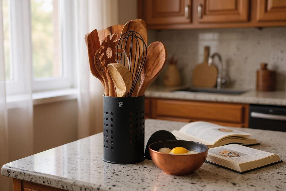 KÜCHENUTENSILIEN-SET aus Akazienholz SKOV - 12-teilig - Akaziefarben, Holz - Björn