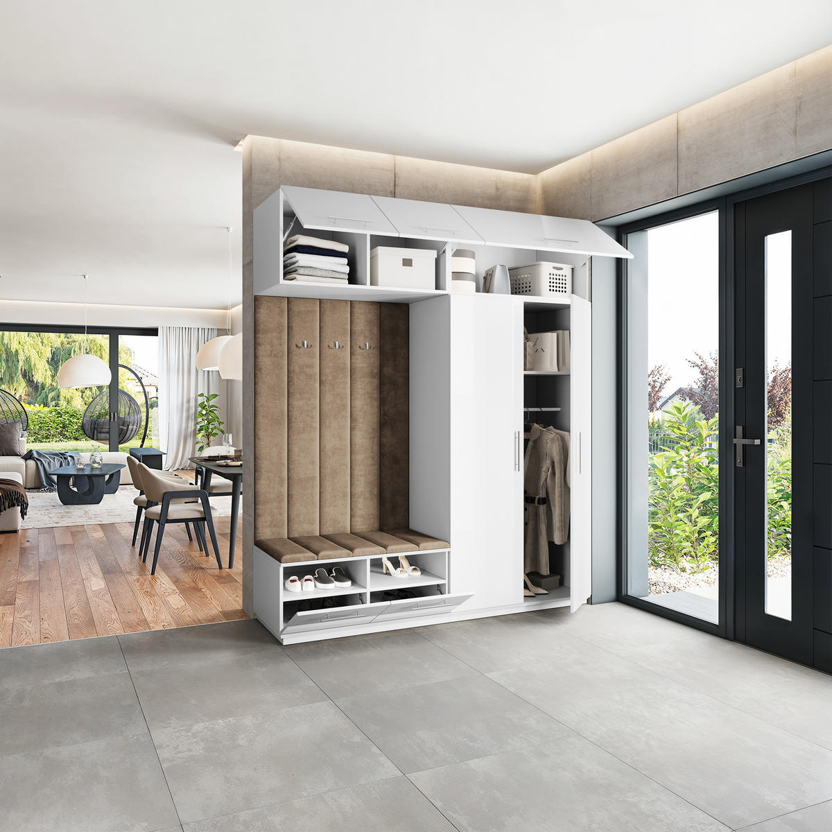 GARDEROBENSCHRANK REMA 200/240/60 cm Modern Garderobe-Set Weiß - Beige/Weiß, Holzwerkstoff (200/240/60cm) - MASSENO