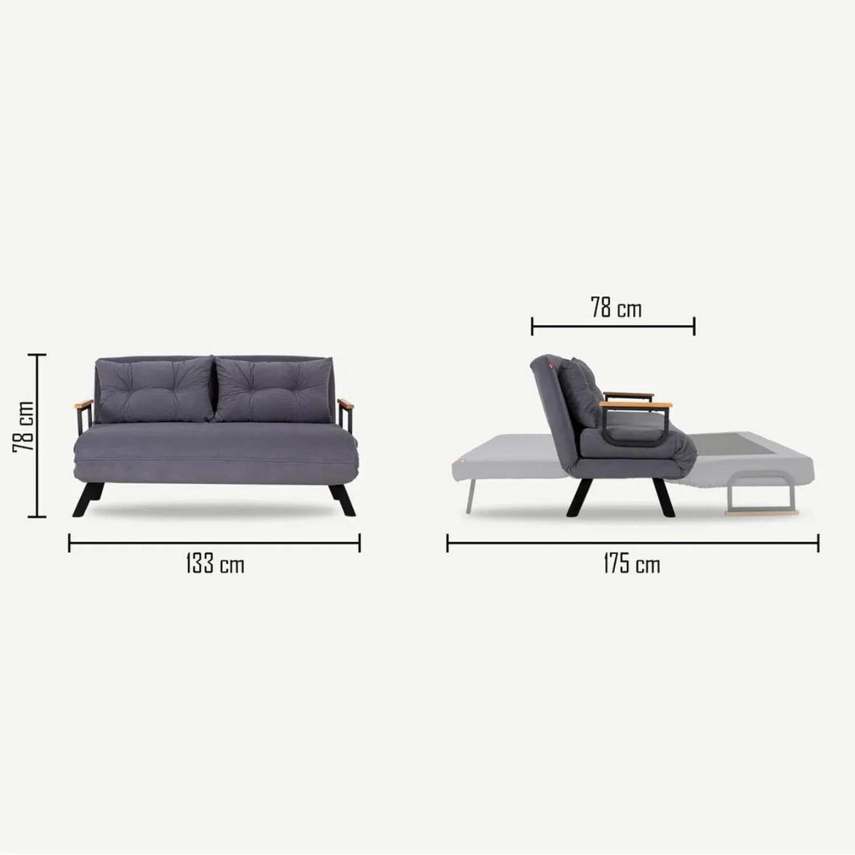 SCHLAFSOFA für 2 Personen mit Stoffbezug und Metallfüßen 133/50/41 cm - Ecru, Metall (50/41/121cm) - Calicosy