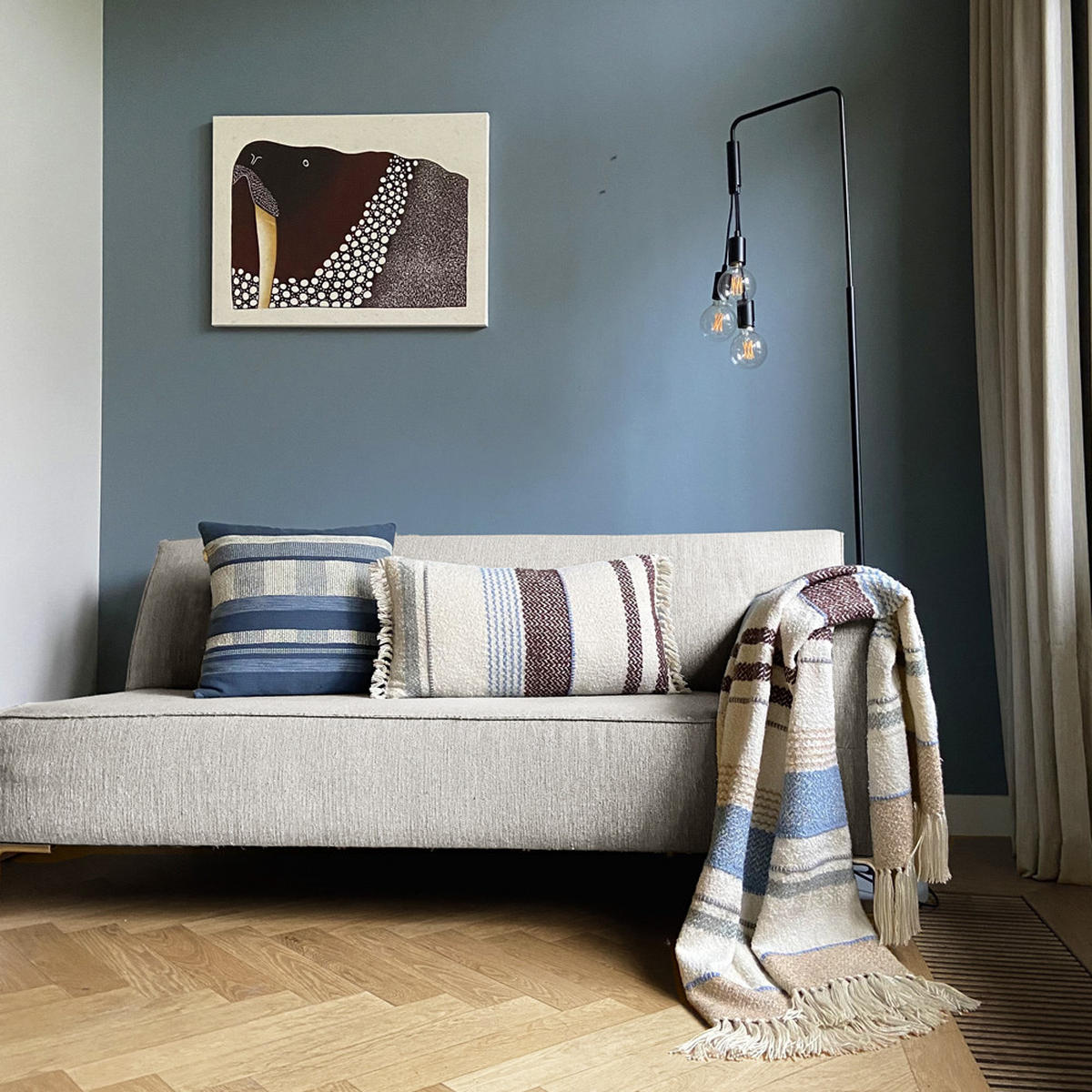 DEKOKISSEN Meerblick Bouclé mehrfarbig 37x70 - Blau/Multicolor, Textil (70/37/12cm) - Malagoon