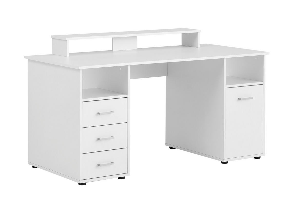 SCHREIBTISCH Fox Large 86x150x70 cm mit Flügeltür & Monitorständer Weiß - Weiß, Holz (70/150/86cm) - PROREGAL