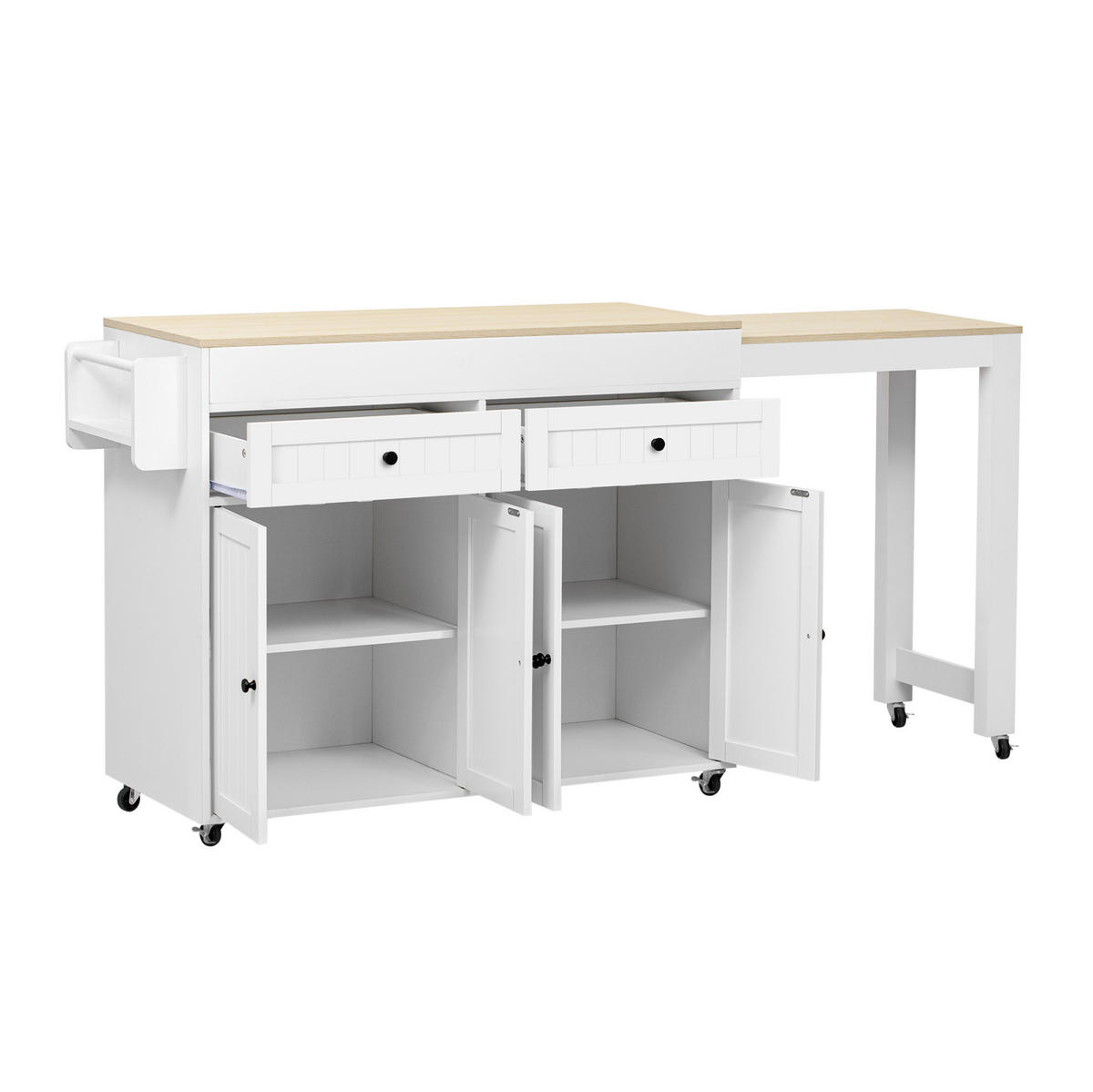 KÜCHENINSEL mit ausziehbarer Arbeitsplatte 112-180,5 cm White/Natural - Weiß, Holz (45/92.2/180.5cm) - Beauniv