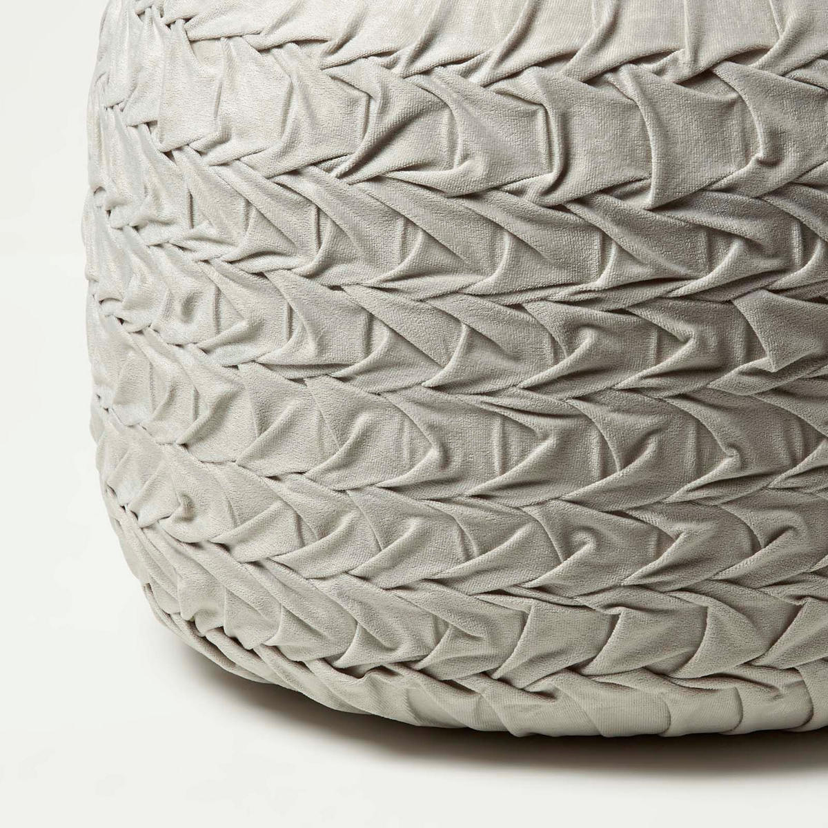SAMT-POUF Grace grau, plissiert in Flechtoptik, 50/50/35 cm - Grau, Textil (50/35/50cm) - Homescapes