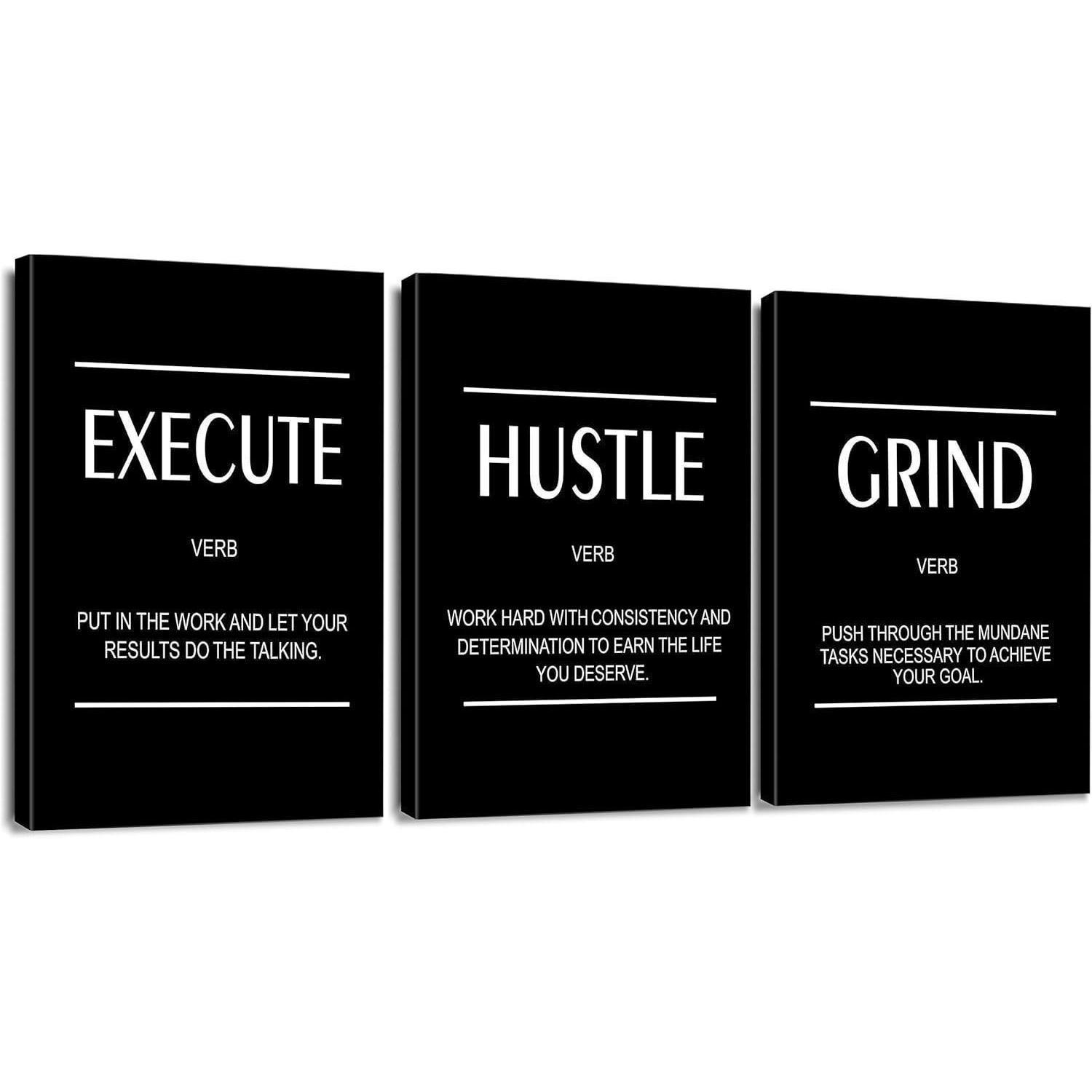 LEINWANDBILD 3-teiliges Set "Execute Hustle Grind" 30 x 40 cm - Schwarz, Textil (40/0.5cm)