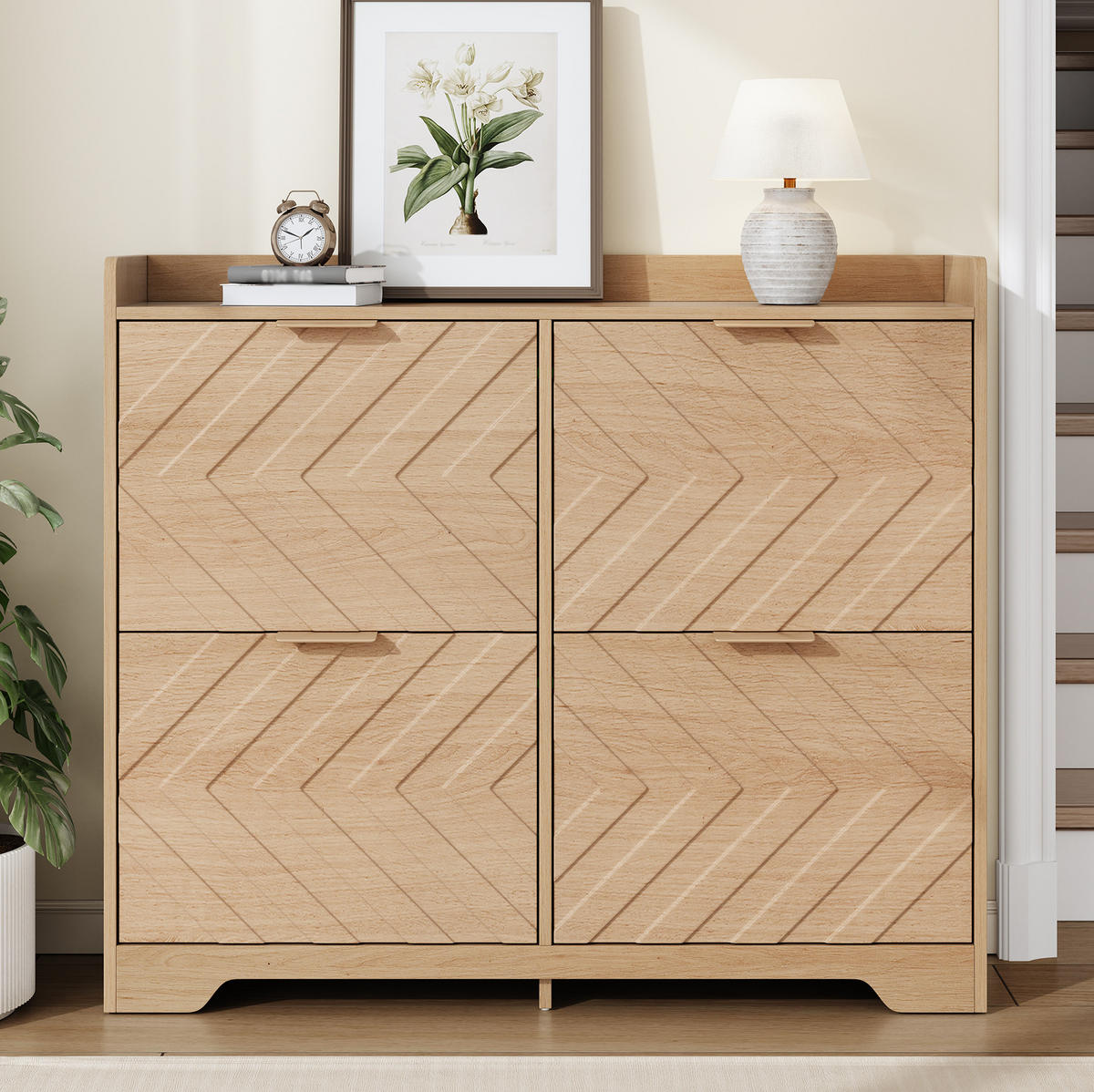 SCHUHSCHRANK 105/24/90 cm Natur aus MDF mit 4 Klappfächern - Naturfarben, Holzwerkstoff (105/90/24cm) - OKWISH