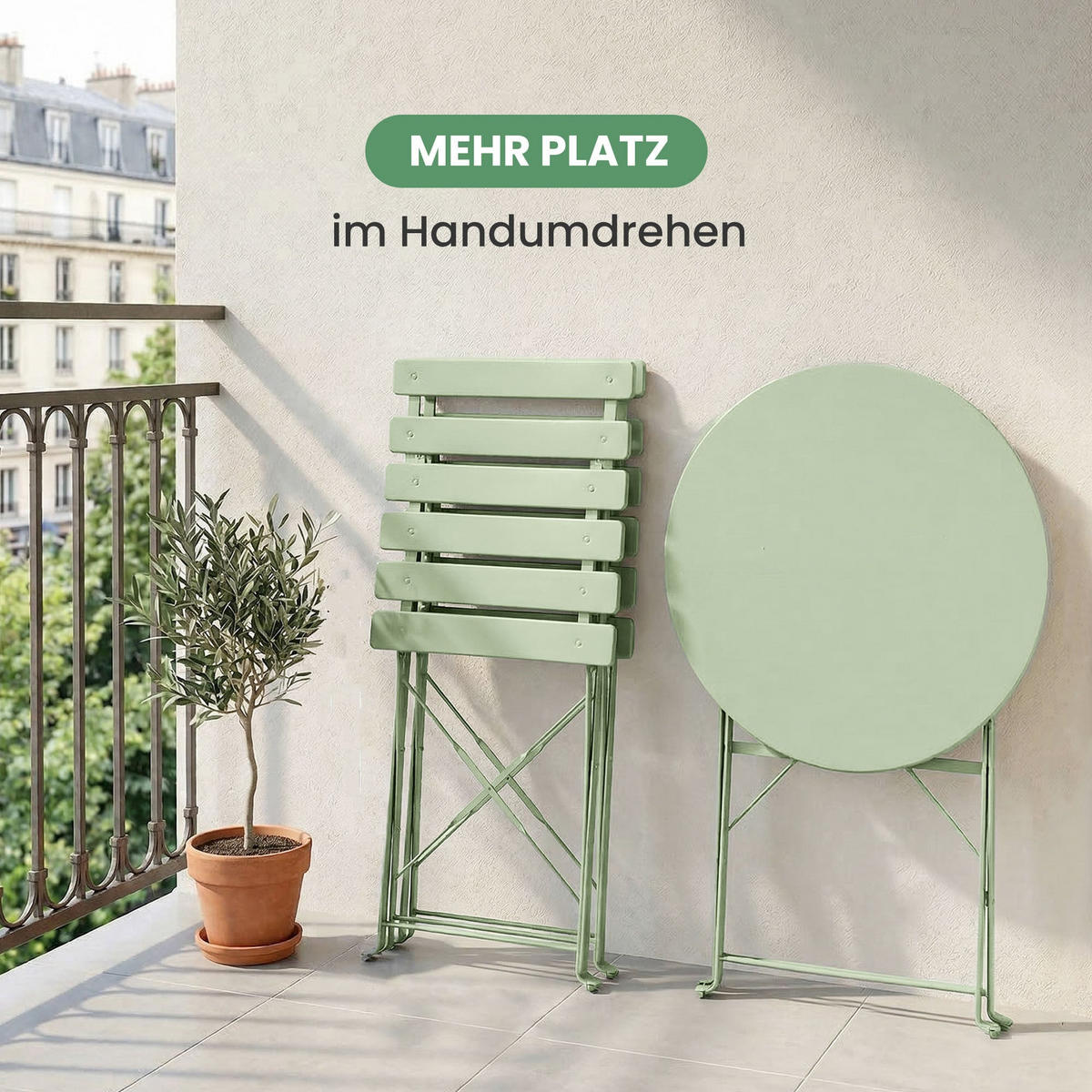 BALKONSET 3-er Set Metall Grün - Grün, Metall - Akord