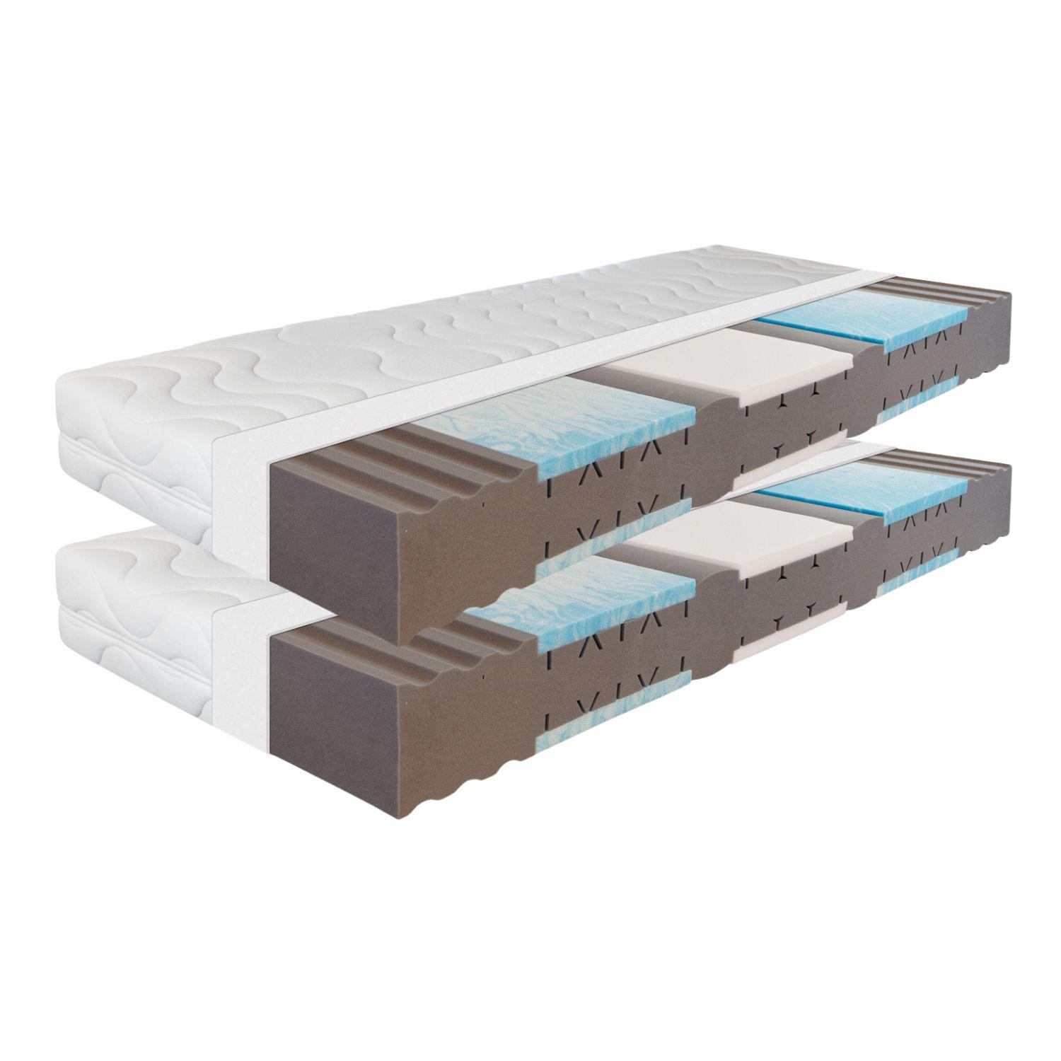 GEL-KALTSCHAUMMATRATZE Ortho Dynamic 200x200 Höhe 19cm, 7-Zonen H2/H3 (2er Set bestehend aus 2x 100x200) - Weiß, Textil (200/200cm) - Sleepneo