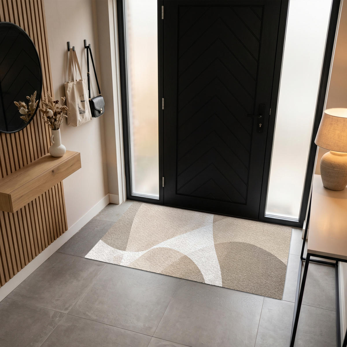 FUSSMATTE Glatte Oberflächen - Harmonisch - Wellenförmig Schmutzfangmatte 150x90 cm - Beige, Kunststoff (150/90cm) - MuchoWow