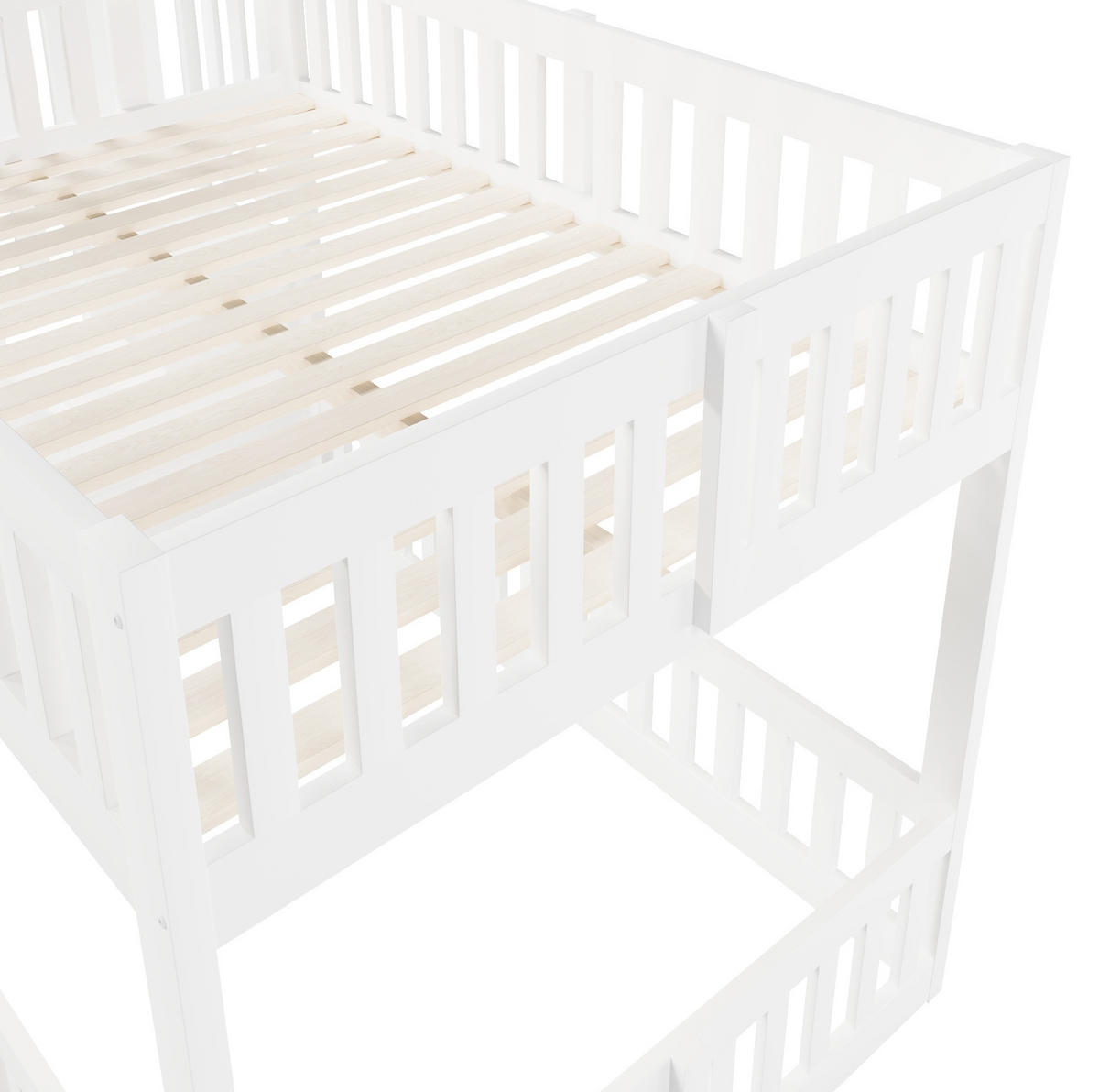 ETAGENBETT aus Kiefernholz und MDF 140x200 cm Weiß mit Stauraumtreppe - Weiß, Holzwerkstoff (140/200cm) - Modfu