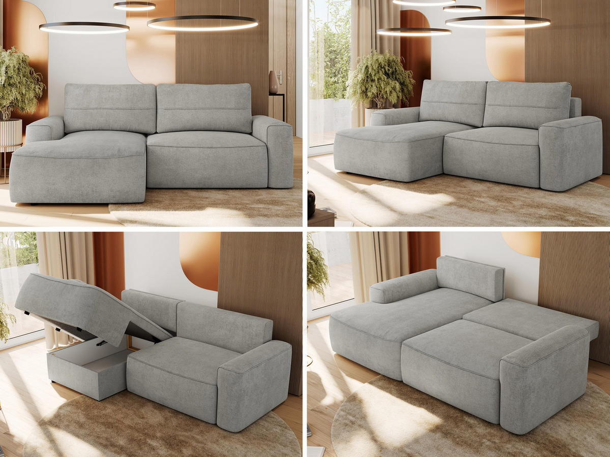 ECKSOFA BELLUNO L Hellgrau Strukture - Links - Hellgrau/Schwarz, Textil (144/233cm) - MKS