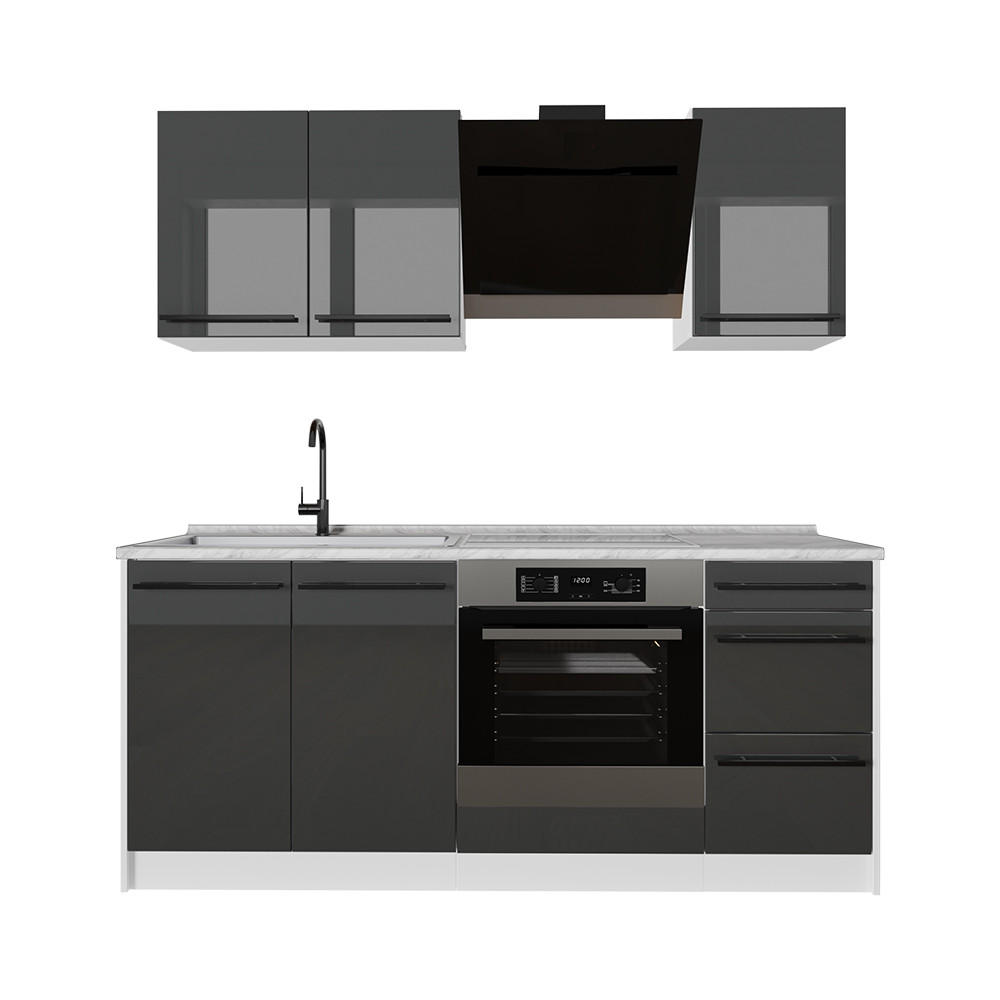Vicco Singleküche Schwarz Hochglanz, Weiß 180x206.8x60 cm