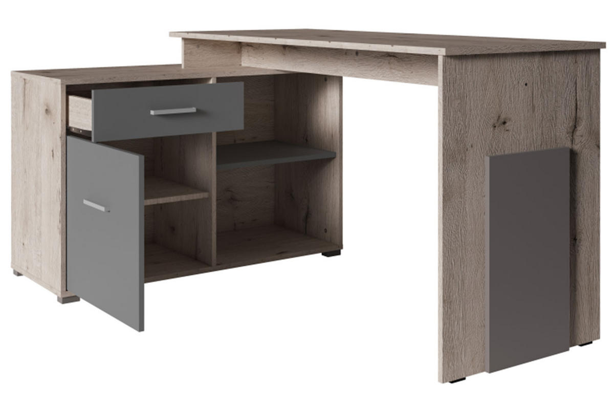 ECKSCHREIBTISCH Como Wellington Eiche / graphit 168 cm / 110 cm / 76 cm - Graphitfarben/Braun, Holz/Holzwerkstoff (110/168/76cm) - Feldmann-Wohnen