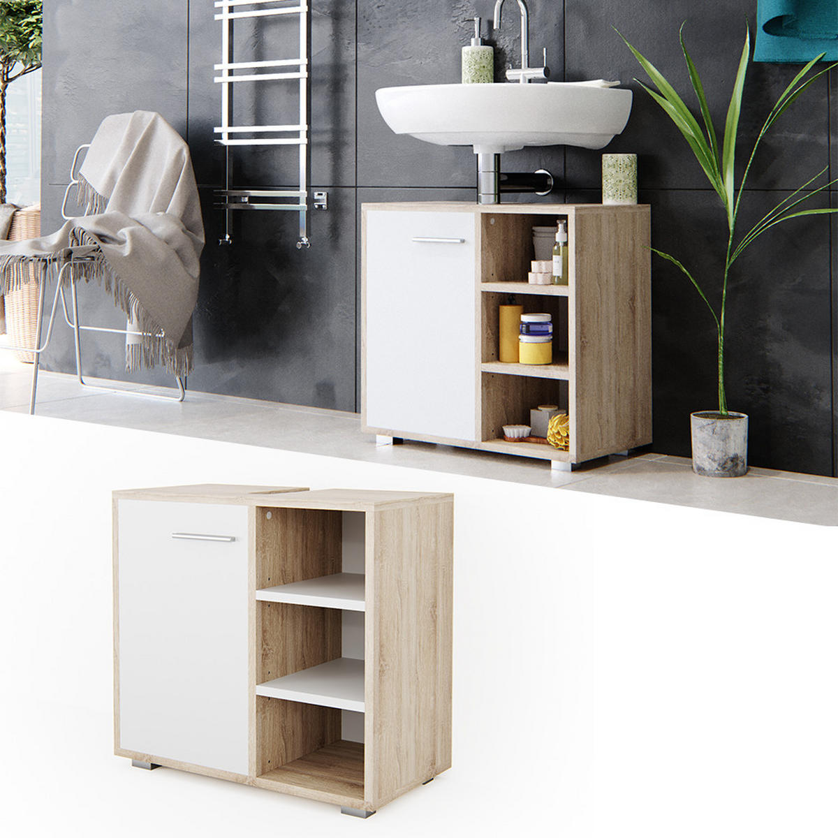 WASCHBECKENUNTERSCHRANK Perry Sonoma 60 x 55.6 cm - Sonoma Eiche, Holzwerkstoff (60/55.6/31.1cm) - Vicco