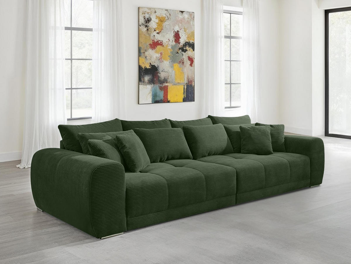 BIG-SOFA Federkern B306/T134/H86 cm, Liegefläche 120x240 cm, Cord Grün / 15172 - Chromfarben/Grün, Textil/Metall (306/86/134cm) - luma-home