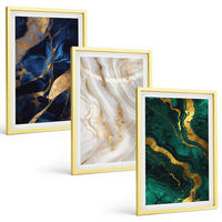 BILDER SET 3er Set - 40x60 cm Goldrahmen - Abstrakte blaugrüne Muster - Goldfarben, Kunststoff (40/60cm) - TULUP