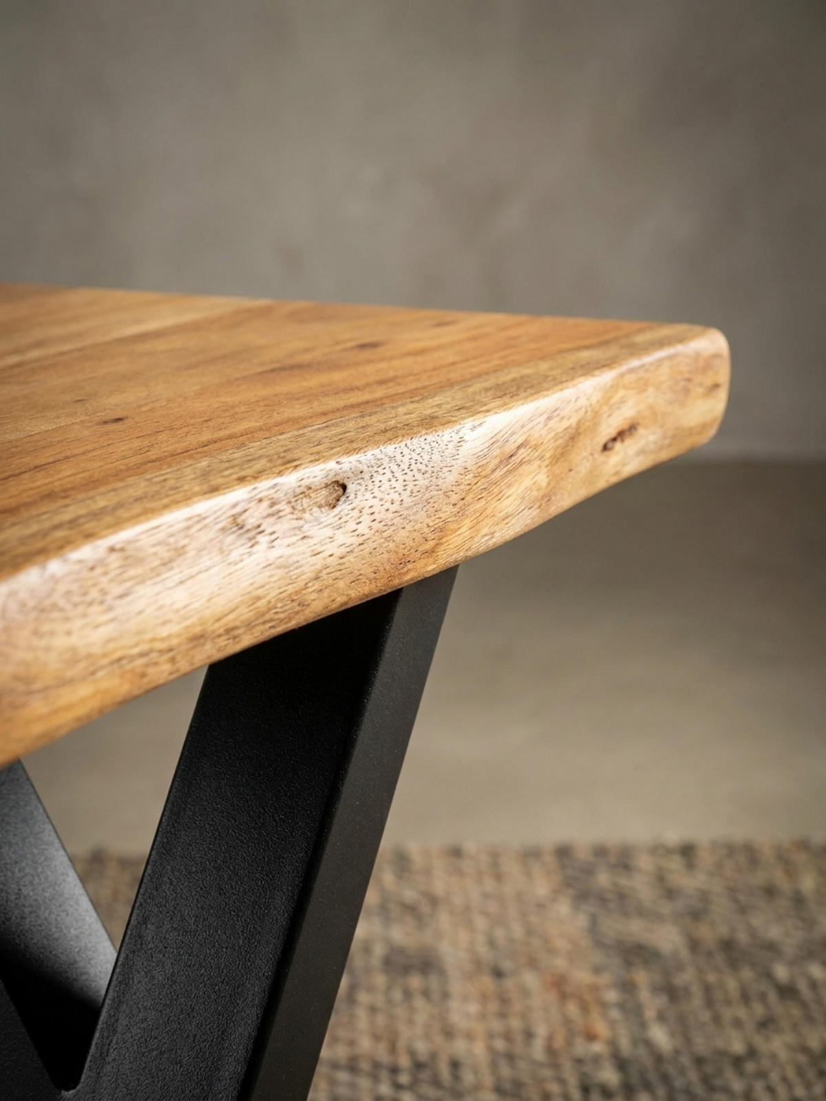 ESSZIMMERBANK Massivholz Metall Baumkante X-Beine, Akazie 180x40x46 cm - Schwarz/Braun, Holz/Metall (180/46/40cm) - KADIMA DESIGN