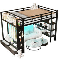 HOCHBETT 140/200 cm Schwarz aus Metall mit LED und Stauraum - Schwarz, Metall (140/200cm) - MIVRAY